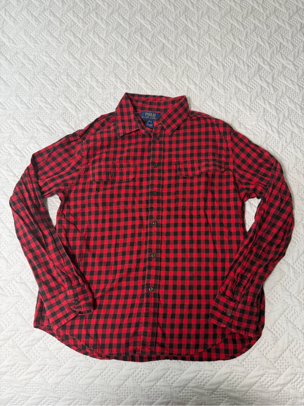 Polo by Ralph Lauren Red Black Buffalo Check Button Down Shirt Top Sz Boy 14/16